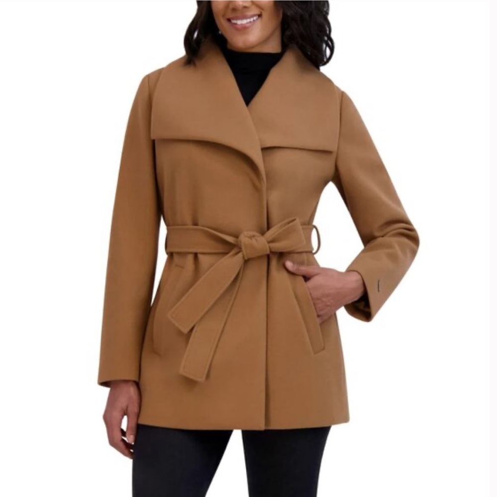 New — TAHARI Women's Peacoat Wool Blend Lapel Collar Trench Coat— Large — NWT